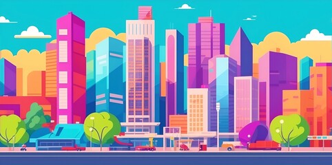 Cartoon cityscape. AI generated illustration