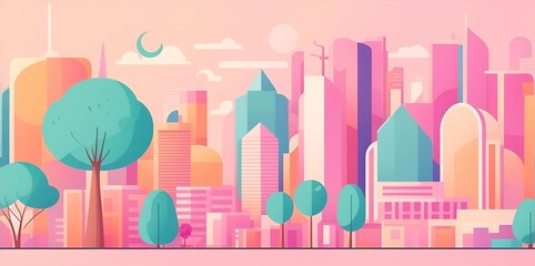 Obraz premium Cartoon cityscape. AI generated illustration
