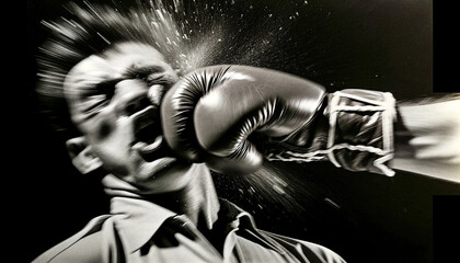 Fototapeta na wymiar Black and White AI-Generated Boxing Knockout Photo