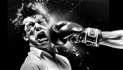 Gordijnen Black and White AI-Generated Boxing Knockout Photo © Uolir