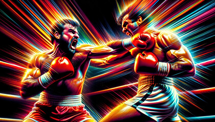 Fototapeta na wymiar Vibrant Realistic Boxing Match: Generative AI Masterpiece