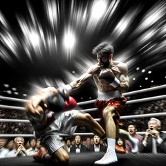 Tuinposter Powerful Punch: AI-Generated Violent KO in Boxing © Uolir