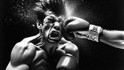 Black and White AI-Generated Boxing Knockout Photo