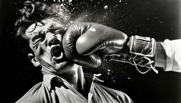 Black and White AI-Generated Boxing Knockout Photo