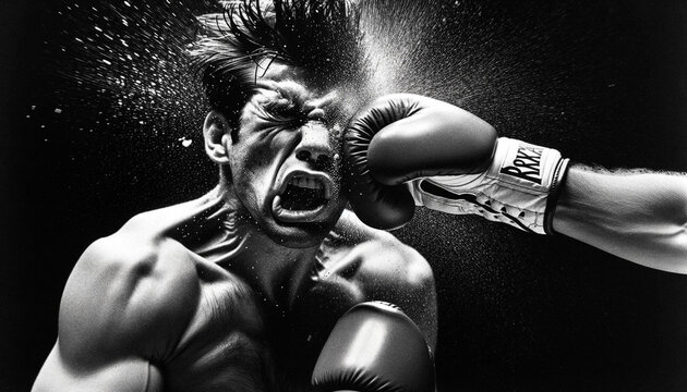 Black and White AI-Generated Boxing Knockout Photo