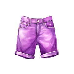 Violet jeans shorts isolated on white background in watercolor style.