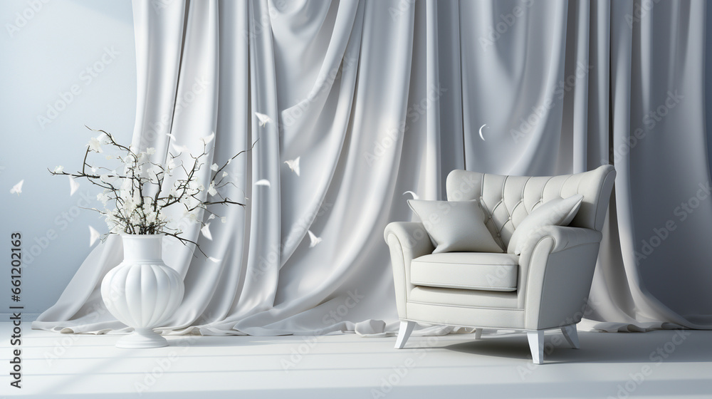 Wall mural white interior design with a sofa