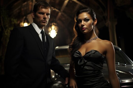 Beautiful flappers dressed in style of Roaring twenties . Vintage, retro party, fashion, girls friends, 1920s 1930s style gentlemen in a luxury, Flapper Chicago gangsters, nightlife elegance.