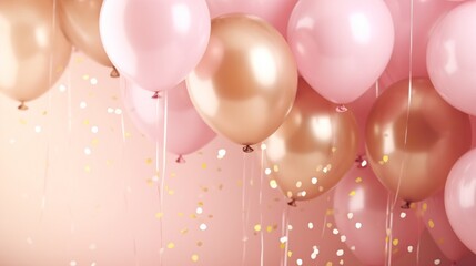 balloons in gold and pink. Pinkish-pastel backdrop
