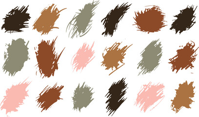 Brush stroke black ink silhouette set. Grunge stain collection, paint strokes with a dry brush. Abstract ink blots isolated on white background