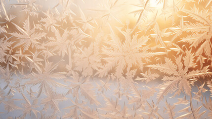 Ice flower on window close up at early morning sunshine
