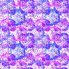 Abstract paint spots floral seamless leaves and branches pattern for wrapping paper and fabrics and linens
