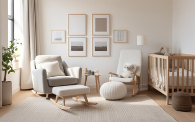 Modern Scandinavian style nursery with a neutral color palette and contemporary furnishings