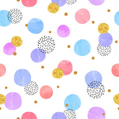 Seamless dotted pattern with colorful circles. Vector background with round shapes - 661207349