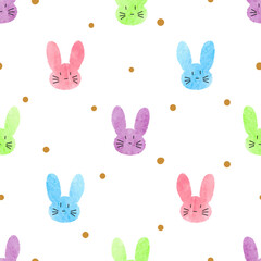 Seamless Easter pattern with cute bunny. Vector simple colorful rabbit illustration