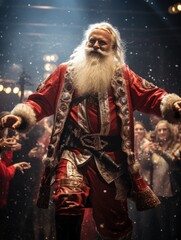 Santa Claus dancing, disco headphones, dance floor party nightlife, new year celebration, Christmas entertainment, good mood celebration .