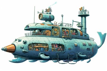 Cartoon submarine, seen from the side. Generative AI