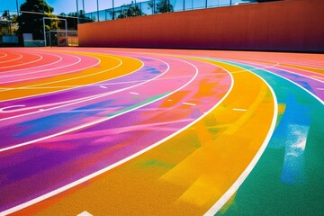 A vibrant athletic ground with various colors and markings. Generative AI