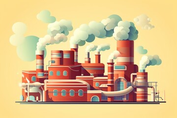 Illustration of a smoke-emitting factory using a flat design. Generative AI