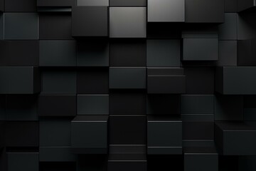 Rectangular tiles arranged to create a semigloss wall. Black, futuristic background formed from 3D blocks. 3D render. Generative AI