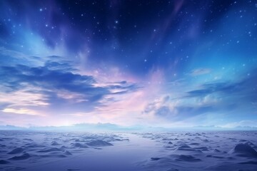 Fototapeta na wymiar Winter landscape with colorful lights. Blue sky and vast space. Generative AI