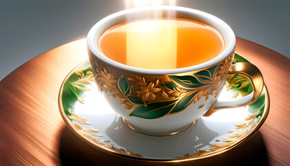 Delicious hot cup of tea with a slice of lime, photo for advertising - obrazy, fototapety, plakaty