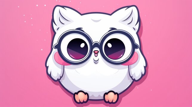 A cartoon white owl wearing sunglasses on a pink background