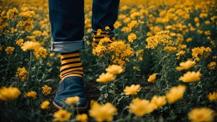 Walking through a field of yellow flowers