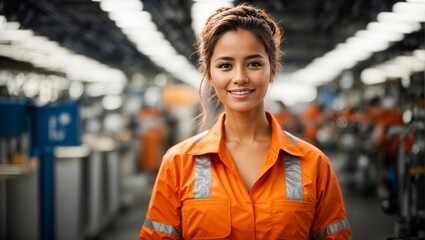 Fototapeta premium Employee in orange reflective vest in a warehouse
