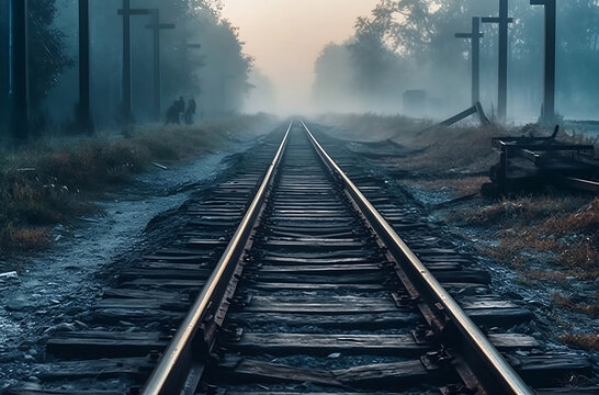 railway in the fog
