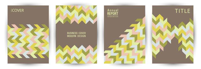 Corporate notebook cover template set graphic design. Memphis style future front page template set