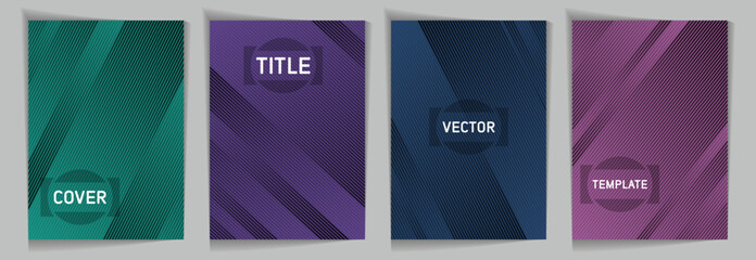 Diagonal stripes texture metallic gradient vector cover page templates.