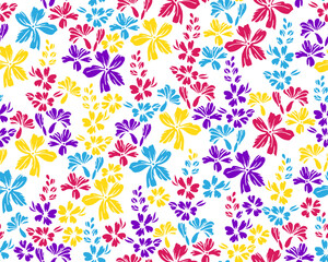 Wild field forget-me-not flowers endless ornament vector design. Millefleurs