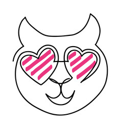 One line drawing of Cat wearing heart-shaped glasses.
One continuous line drawing of Valentine s Day concept.