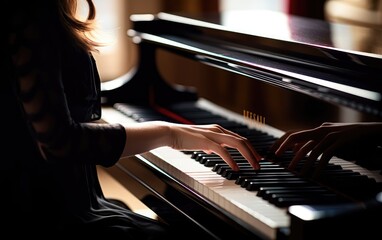 A person lost in the melody and rhythm virtuously playing the piano