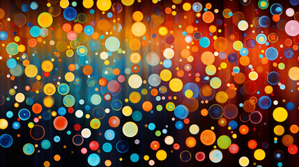 Energetic network of vibrant dots and lines. Drops of water, closeup of orange and cyan bubbles, dynamic and colorful backdrop. Abstract colorful background. Generative AI.