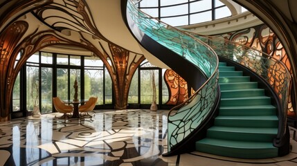 Entry foyer curved staircase art - Powered by Adobe