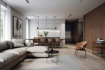 Naklejka na ściany i meble Minimalist Interior Architecture at Its Finest. a glimpse into a pristine interior room characterized by minimalist design principles, generative AI