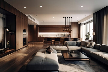 Fototapeta premium Minimalist Interior Architecture at Its Finest. a glimpse into a pristine interior room characterized by minimalist design principles, generative AI