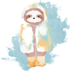 Cute cloth in winter clothes hand painted illustration. Winter season art - 661216997