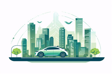 Vector illustration of the electric car concept, AI generated.