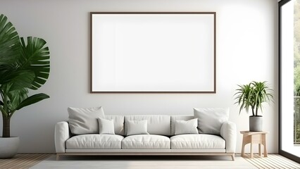 Sleek Interior Setting with Poster Frame Mockup, 3D Render -  generative KI