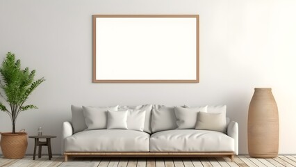 Sleek Interior Setting with Poster Frame Mockup, 3D Render -  generative KI