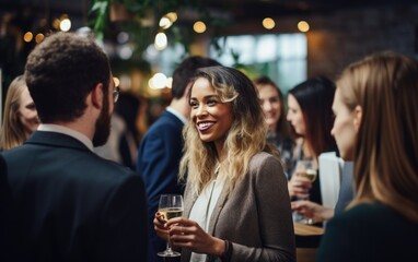 Woman entrepreneur on a networking event talking to other women