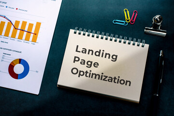 There is notebook with the word Landing Page Optimization. It is as an eye-catching image.