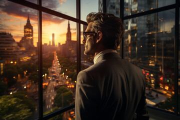 Active business man looking at office window