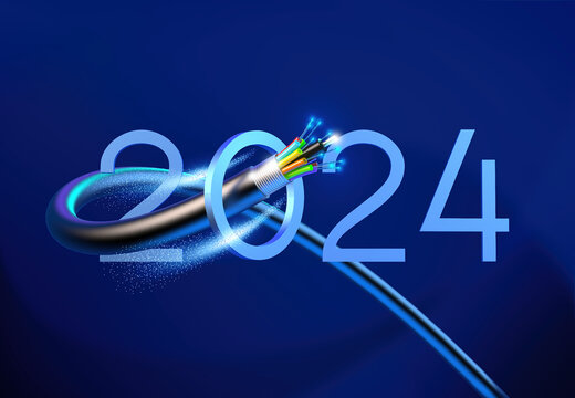 Creative 2024 New Year design template with a fiber optic cable.