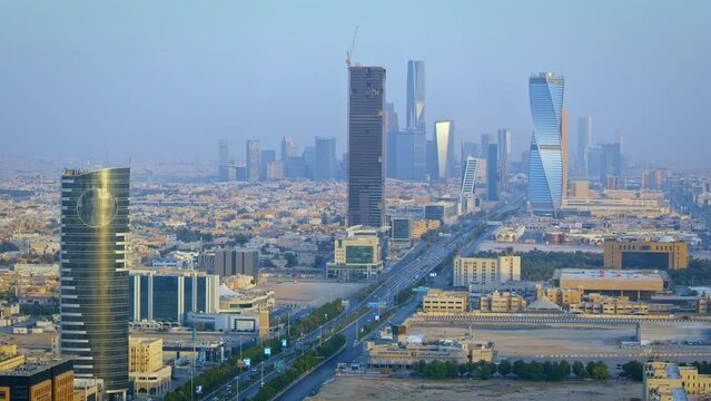 Morning Traffic In Sadi Arabian City - High, Wide Shot