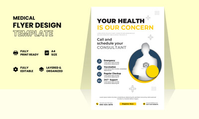 Corporate healthcare and medical cover page a4 flyer design template for print.