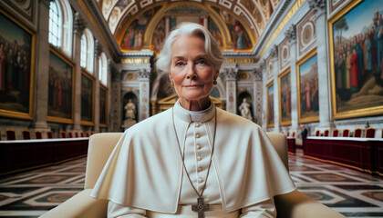 Portrait of a Female Pope at the Vatican. Generative AI.